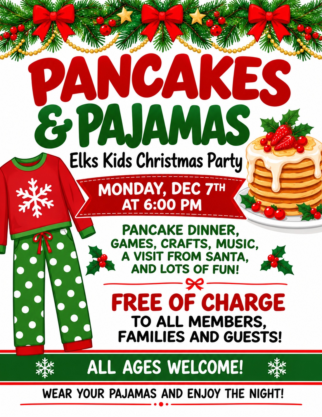 Pancakes and Pajamas event flyer